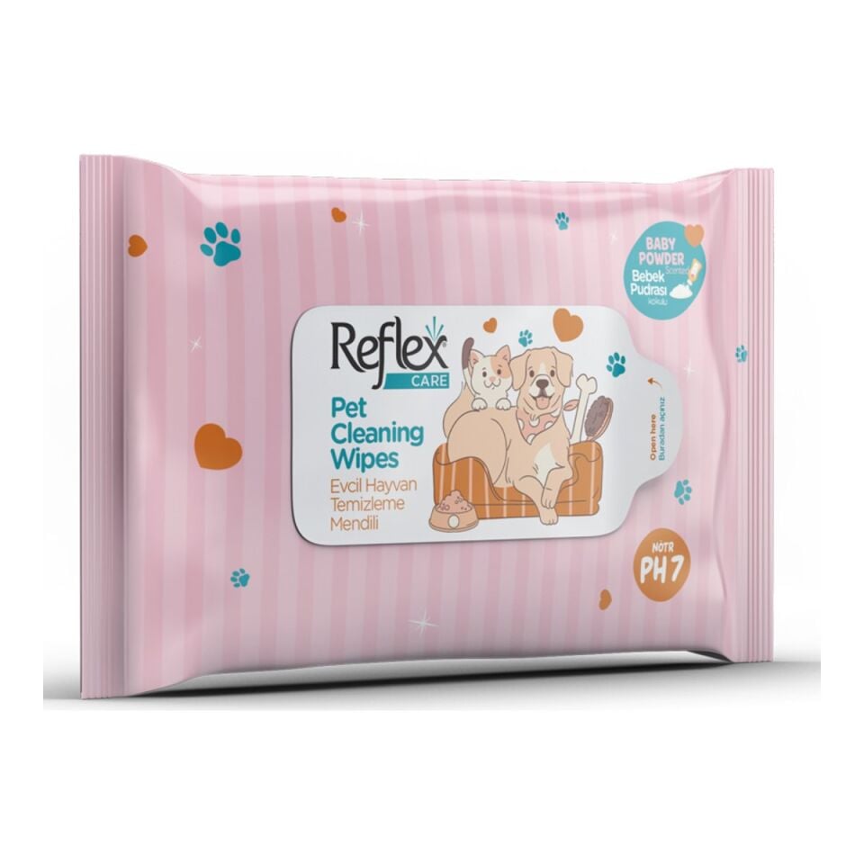 Reflex Care Evcil Hayvanlar İçin Çok Amaçlı Hijyenik Temizleme Mendili ambalajı