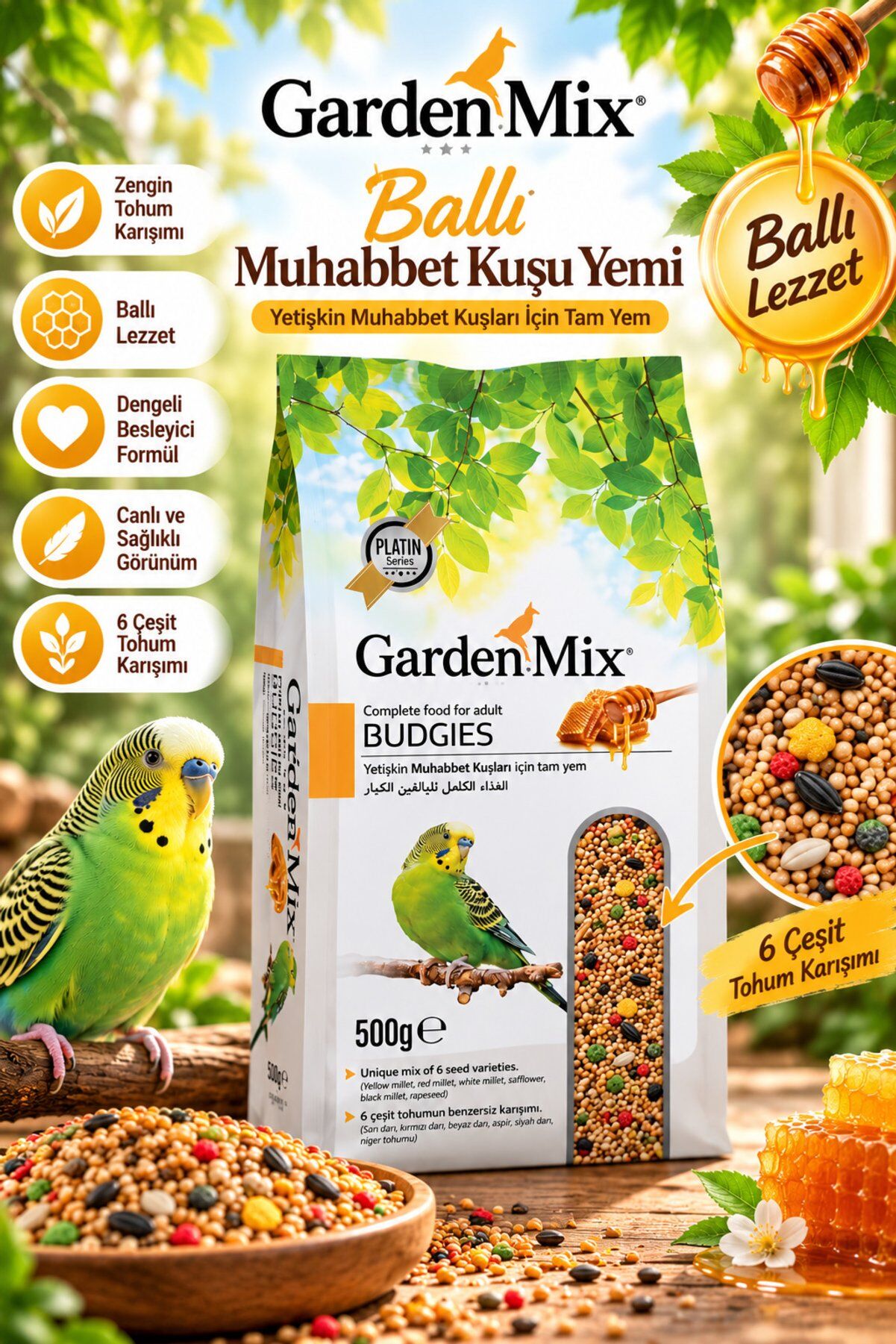 Garden Mix Platin Muhabbet Kuşu Yemi Ballı 500 g